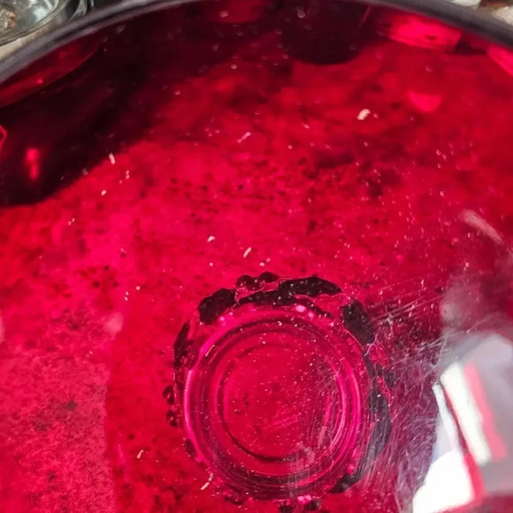 Teleflora Christmas Centerpiece Bowl Vase Red Glass Enameled Holly Berry Holiday - Picture 7 of 8